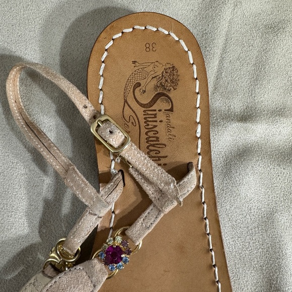 Sandiali Siniscalchi Stone Embellished Italian Leather Sandals Size 7 us 38 eu - Picture 4 of 9